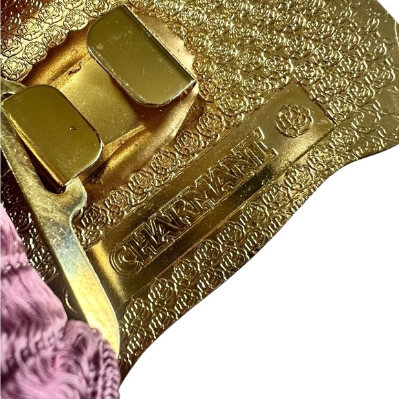 Vintage 80s Charmant Pink Sateen Elastic Stretch Cinch Belt w/Enamel Buckle MCM main image 6